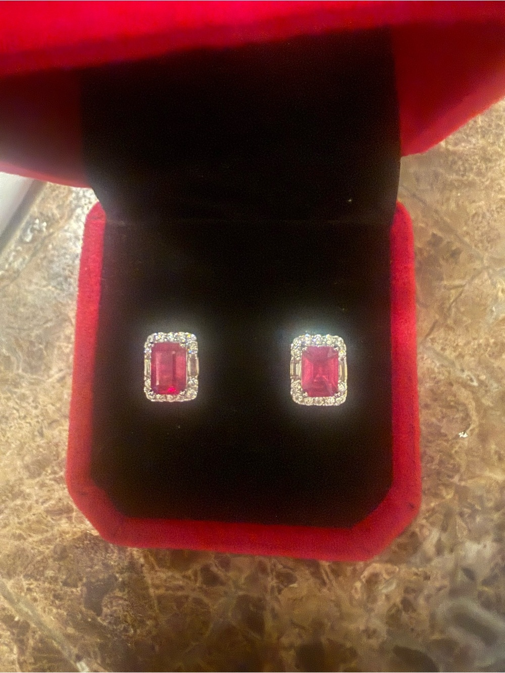 Ruby Red Halo Stud Earrings - Elegant Women's Jewelry